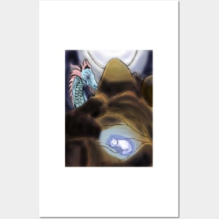 The celestial dragon takes care of his white cat while he sleeps Posters and Art